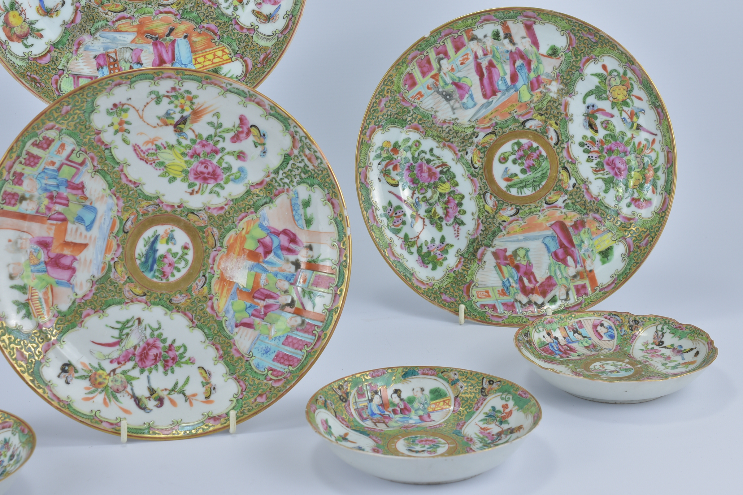 A group of 19th Century Cantonese famille rose Plates together with Four Smaller dishes. 25cm diamet - Image 3 of 4