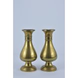 A Pair of Bronze Vases dated 1919 with hammered inscription. 19cm tall (1)