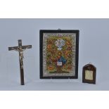 Traditional hagiography copy of Byzantine Art with silver frame stamped 950 together with Jesus cruc