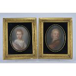 A pair of oval pastel portraits on copper, each inscribed with the sitter's identity, the first also