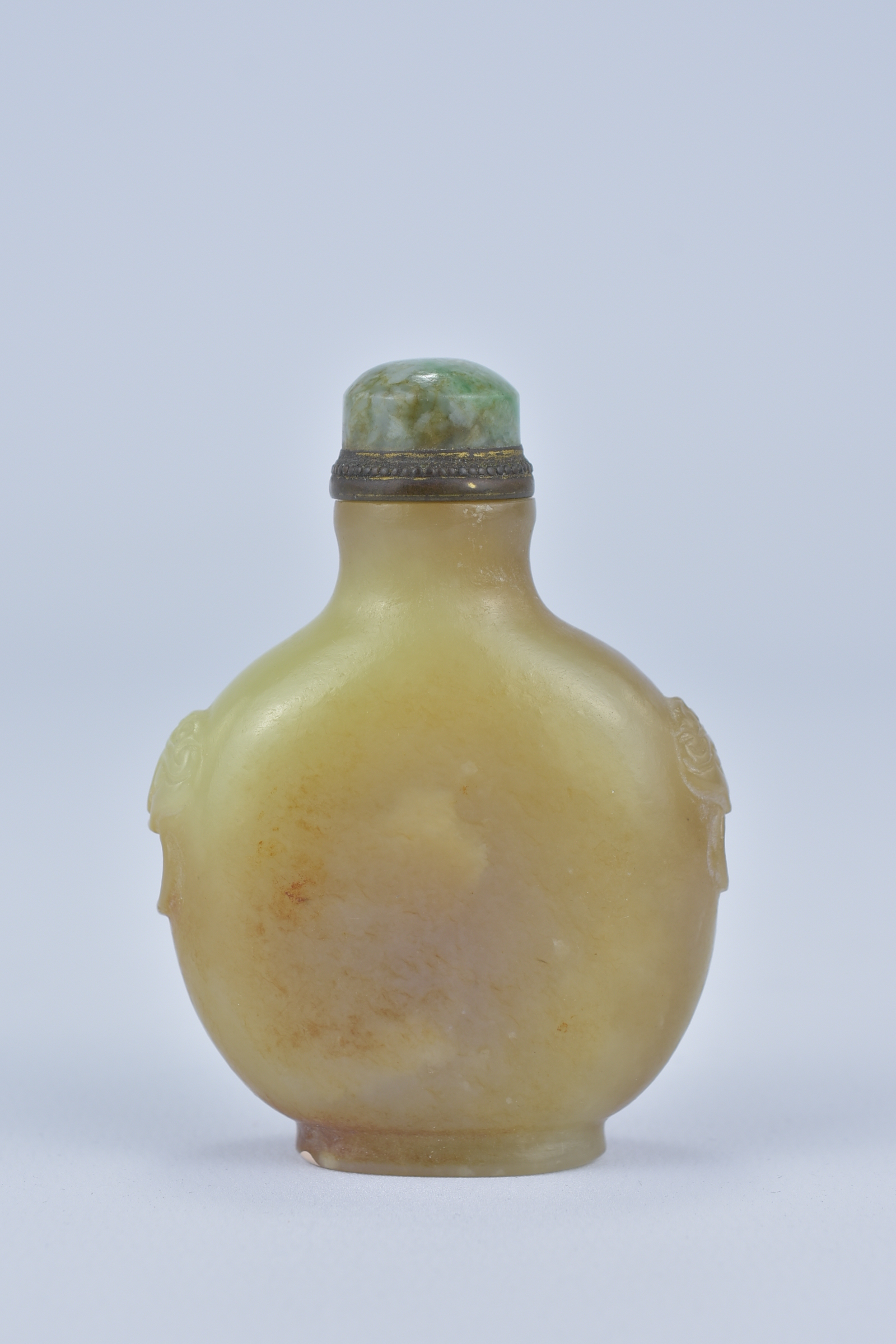A Chinese 19th century yellow and brown Jade Snuff Bottle with jade stopper. 7cm tall. Purchased bet