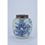 An 18th Century Chinese Blue and White export porcelain Dragon Jar with wooden cover. 20cm tall Prov