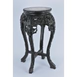 A Chinese hardwood Stool with marble top. Good condition. 61.5cm tall, 27.5cm diameter