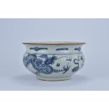 An 18th Century Chinese Blue and White export porcelain dragon censer with four claw dragon design a