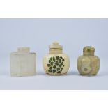 Three Chinese Stone Snuff Bottles with Stoppers (3)