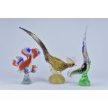 Three Murano art glass figures of birds and fish 41cm, 42cm, 27cm Tall (3)