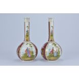 A pair of PFVA Art Nouveau hand painted Victorian porcelain bottle vases. 30.5cm tall (2)