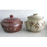 British Studio Pottery – Two Casserole Dishes, Winchcombe & Tollow. Two large stoneware casserole di