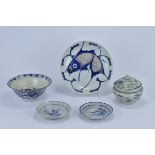 A Group of five Chinese Blue and White Porcelain Items, including one fluted bowl with pierced Chine