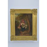 A oil on canvas of young girl in gilt frame. Unsigned. 32cm x 24cm with frame