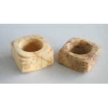 Two Chinese Neolithic or Later Stone / Jade Cong. Two mottled hardstone cong, possibly jade, each wi