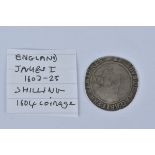 A single James I 1603 - 25 silver coin one Shilling Kingdom of England 1604.