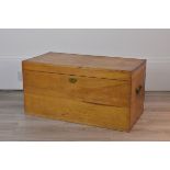 An antique Wooden storage Box with brass handles. 37.5cm x 76cm x 38.3cm