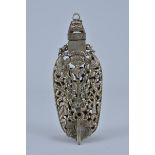 A Chinese White metal Scent Perfume bottle decorated with bats on Chain. 11cm