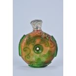 19th Century Chinese Glass scent perfume Bottle with Silver Cap. Three character mark to base. 10.5c