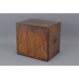 An English 19th century burr walnut humidor. (Locked - no key). 29cm x 30cm