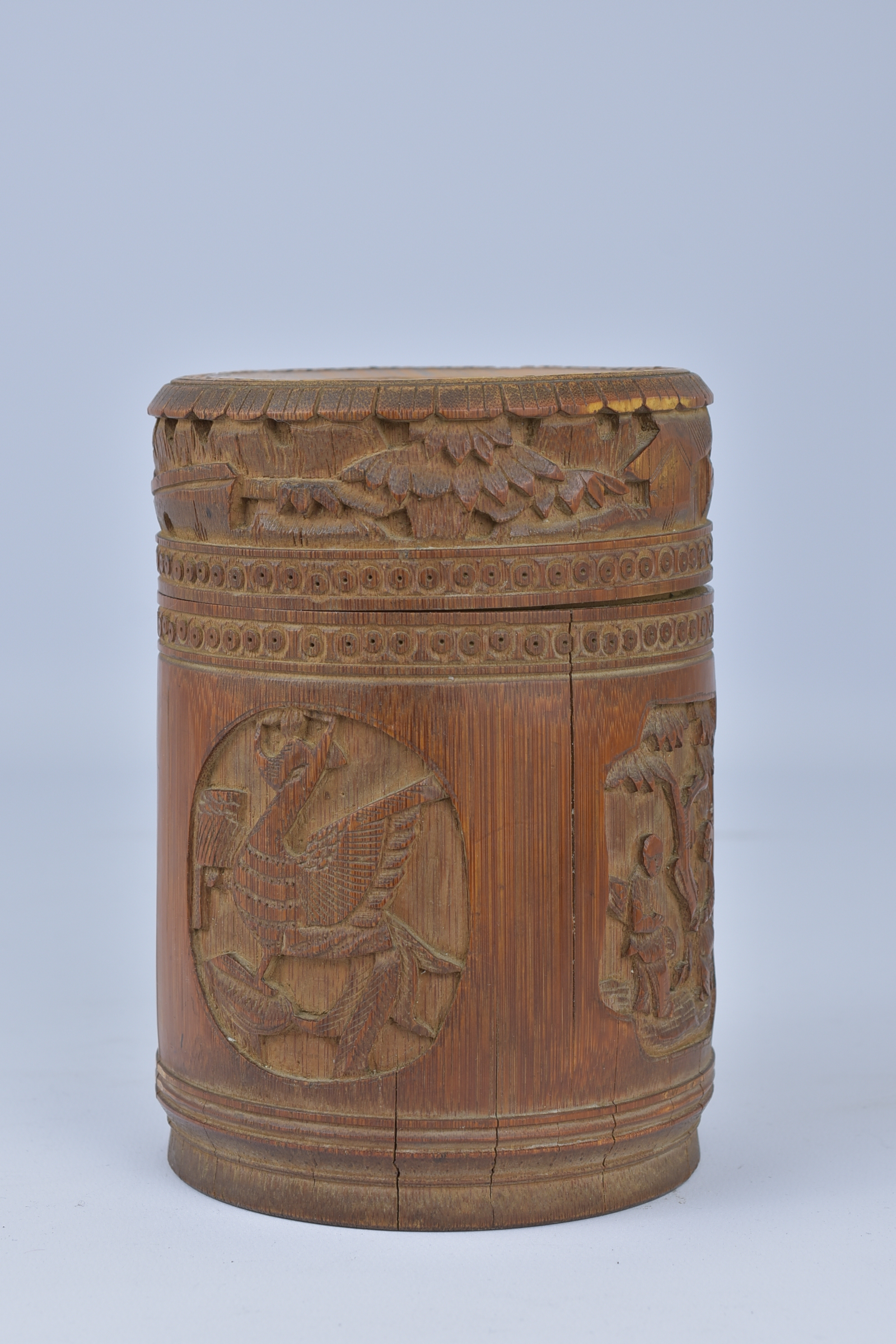 A Chinese Bamboo Box and Cover. 15.9cm tall