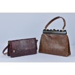 A vintage Lodix England snakeskin women's handbag together with one other handbag.