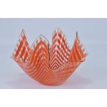 A Chance orange and red glass handkerchief vase, pattern name 'Gingham' 1978.