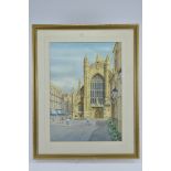 Framed watercolour of Bath Abbey. Anthony Stevens 1988. 76.5cm x 61cm with frame