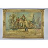 A large early 20th century Dutch town scene. Framed and signed bottom right. 104cm x 74cm with frame