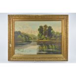 A 19th century oil on canvas framed of house on river scene. Signed bottom left 'Maynard'. 88.5cm x