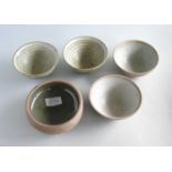 British Studio Pottery – Five Stoneware Bowls all Marked. A pair of bowls (diameter 12 cm) with glaz