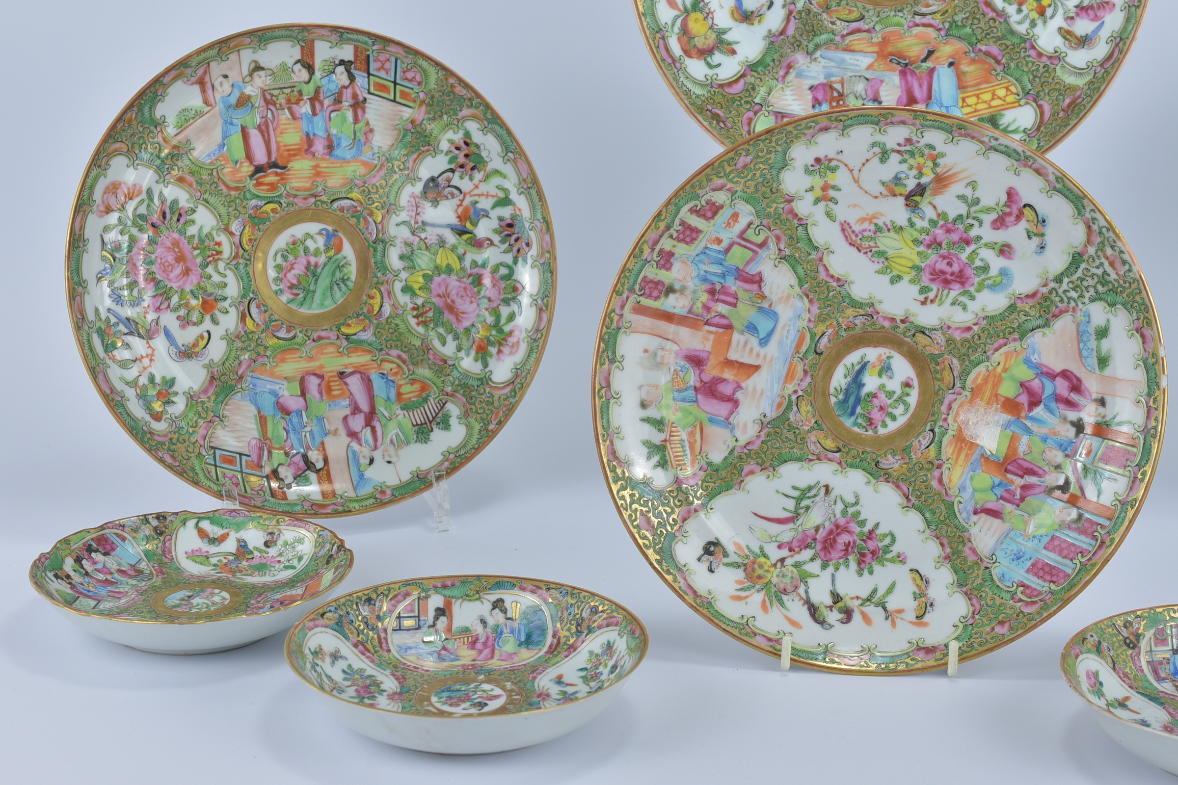 A group of 19th Century Cantonese famille rose Plates together with Four Smaller dishes. 25cm diamet - Image 2 of 4