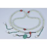 A Chinese jade stone bead Court Jewellery Necklace.