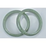 Two D-shaped Solid natural Green colour Jadeite jade Bangles. 80 x 16.6 x 8.6 mm. Weight 77.87g & 79