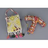 Yemini bead and shell work bag / vessels with spouts. 11cm height