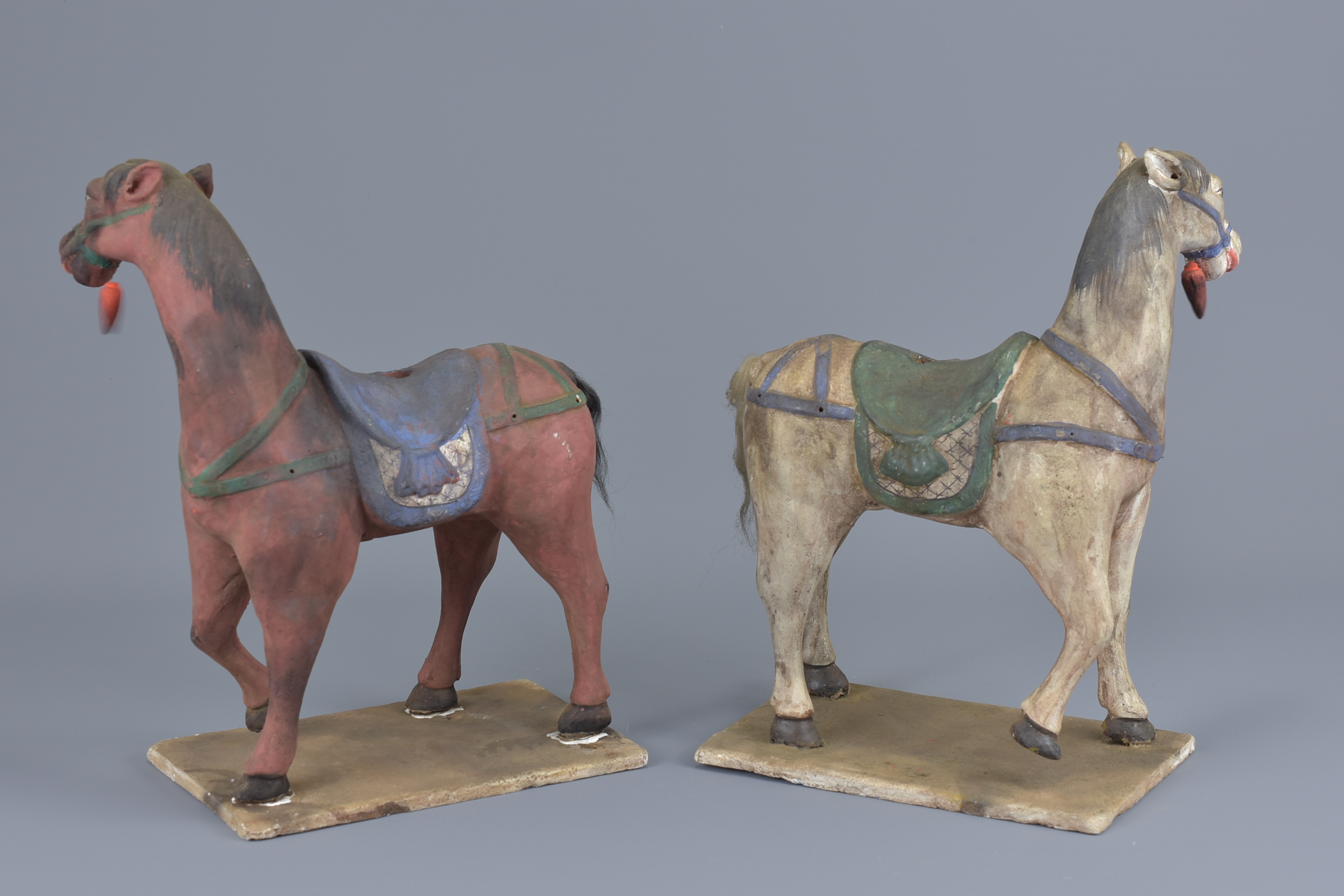 A pair of Chinese 19th century pottery horses and riders. 16cm x 30cm. - Image 3 of 5