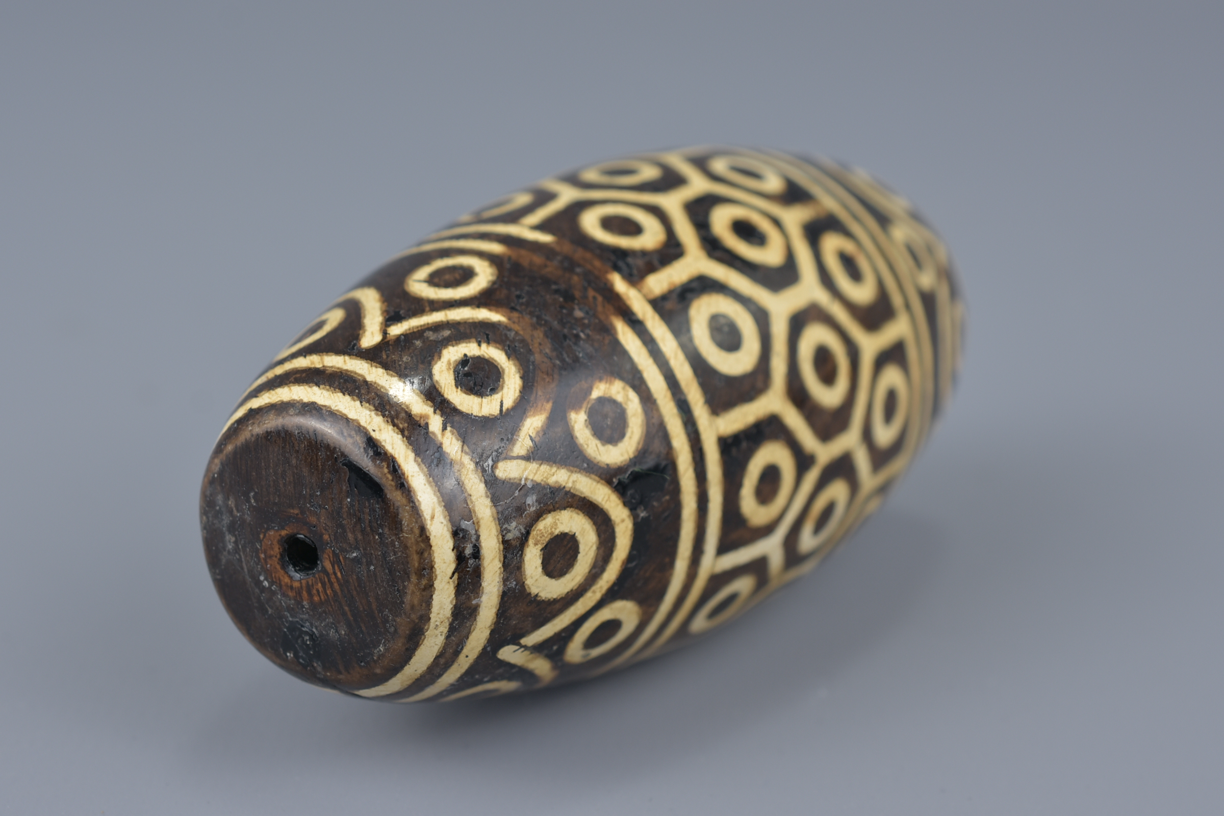 A large Tibetan painted pottery bead Tianzhu style. 9cm width - Image 5 of 6