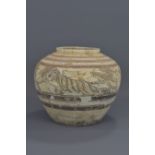 A Chinese Han dynasty painted pottery tiger jar. 25cm height