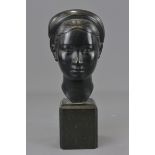An Oriental bronze head of a lady impressed with a makers mark. 29cm tall