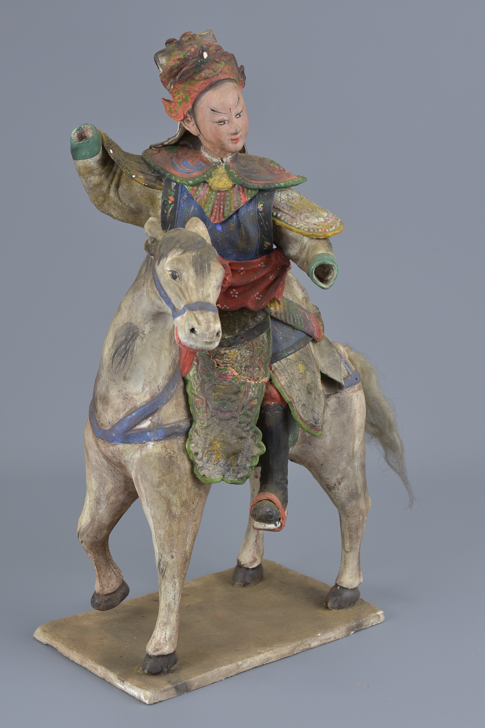 A pair of Chinese 19th century pottery horses and riders. 16cm x 30cm. - Image 5 of 5