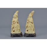 A pair of Chinese 19th century ivory carvings of f