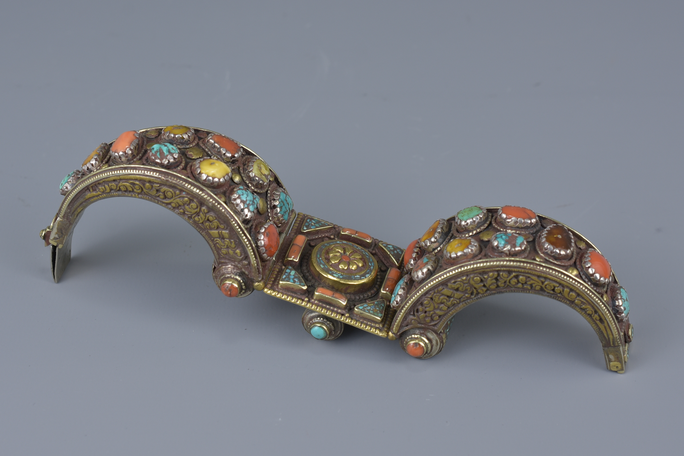 A Tibetan metal bracelet with various stone inserts. - Image 5 of 5