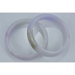 Two D-shaped natural Green and Lavender colour Jadeite jade Bangles. 75 x 17.7 x 8.3 mm. Weight 72.6