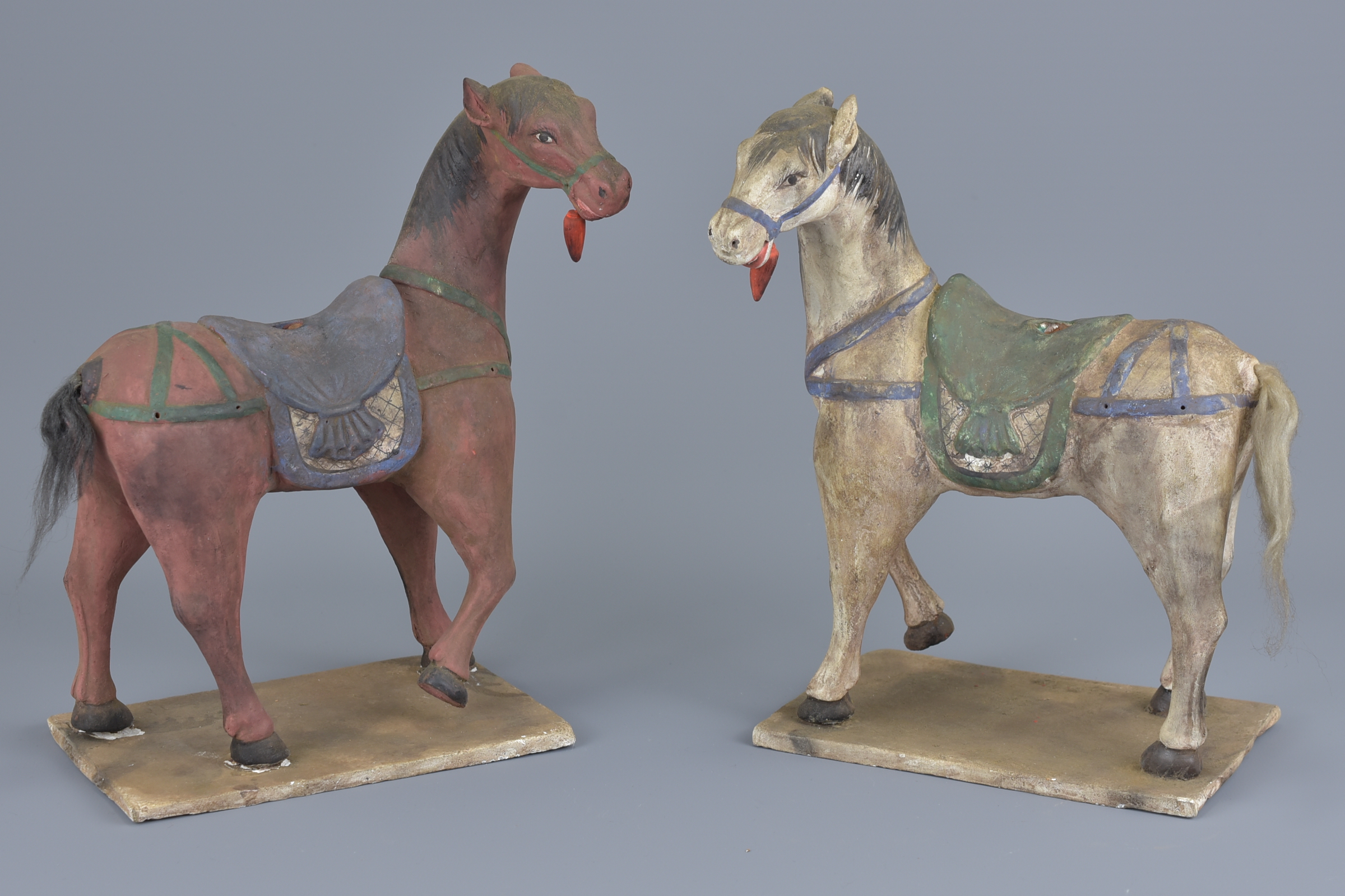 A pair of Chinese 19th century pottery horses and riders. 16cm x 30cm. - Image 2 of 5