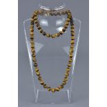 A strung undergraduate Tiger eye beaded necklace.