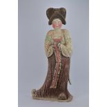 A very large Chinese Tang dynasty painted pottery fat lady. 97cm tall