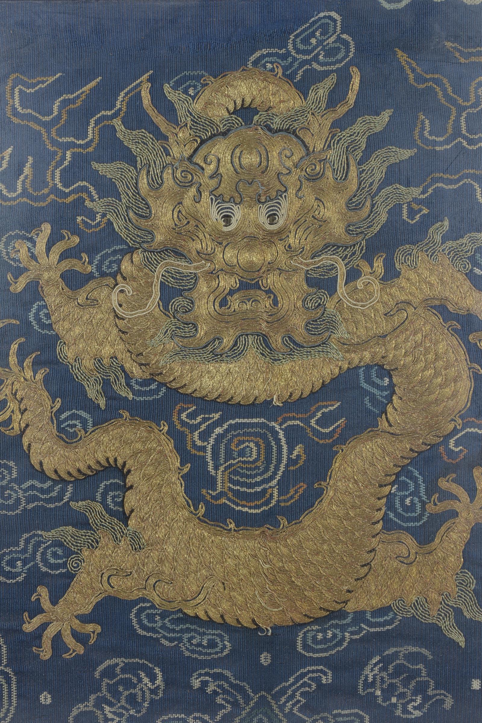 A Chinese 19th century framed embroidery of a dragon - Image 4 of 4