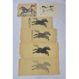 Six Chinese 20th century paintings of horses. 65Cm x 25 cm and 35 cm x 29 cm.