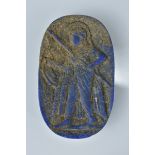 A lapis carving of a soldier with a spear. 7cm width