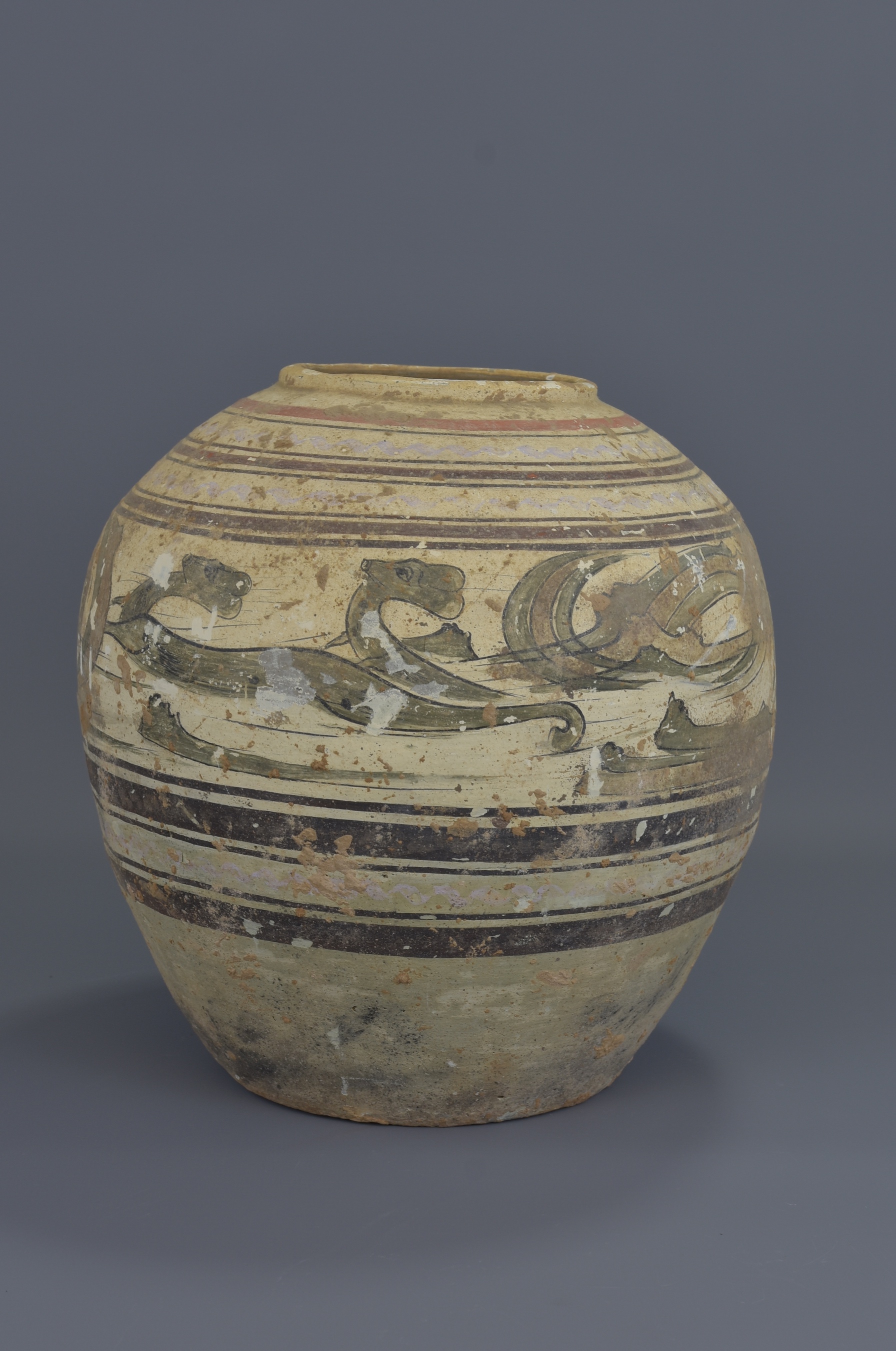 A Chinese Han dynasty painted pottery tiger jar . 26cm height - Image 3 of 6