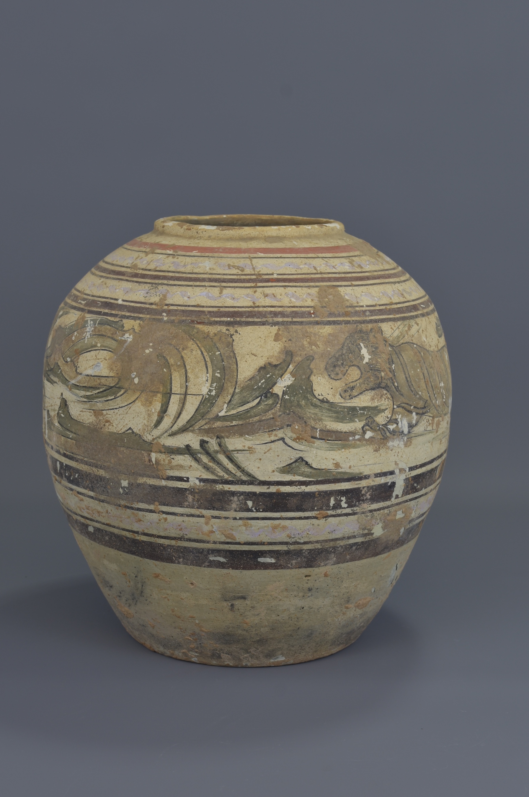 A Chinese Han dynasty painted pottery tiger jar . 26cm height - Image 4 of 6