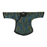 A Chinese 20th century turquoise and gold colour silk Women's jacket with fern decoration.