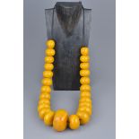 A large Moroccan amber resin bead necklace on string.