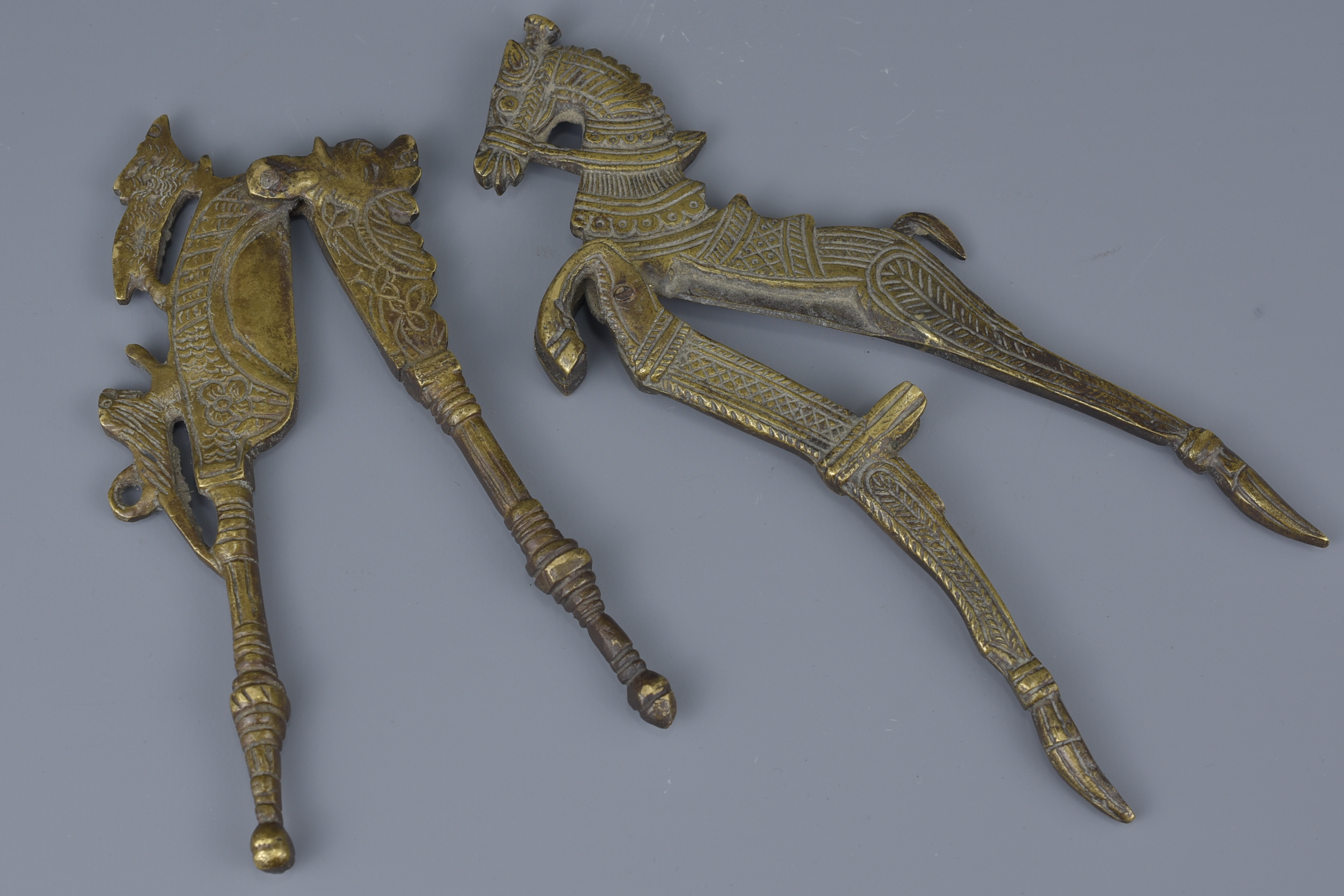 Two Indian bronze cutters with horse and goat design. 18cm width - Image 2 of 3